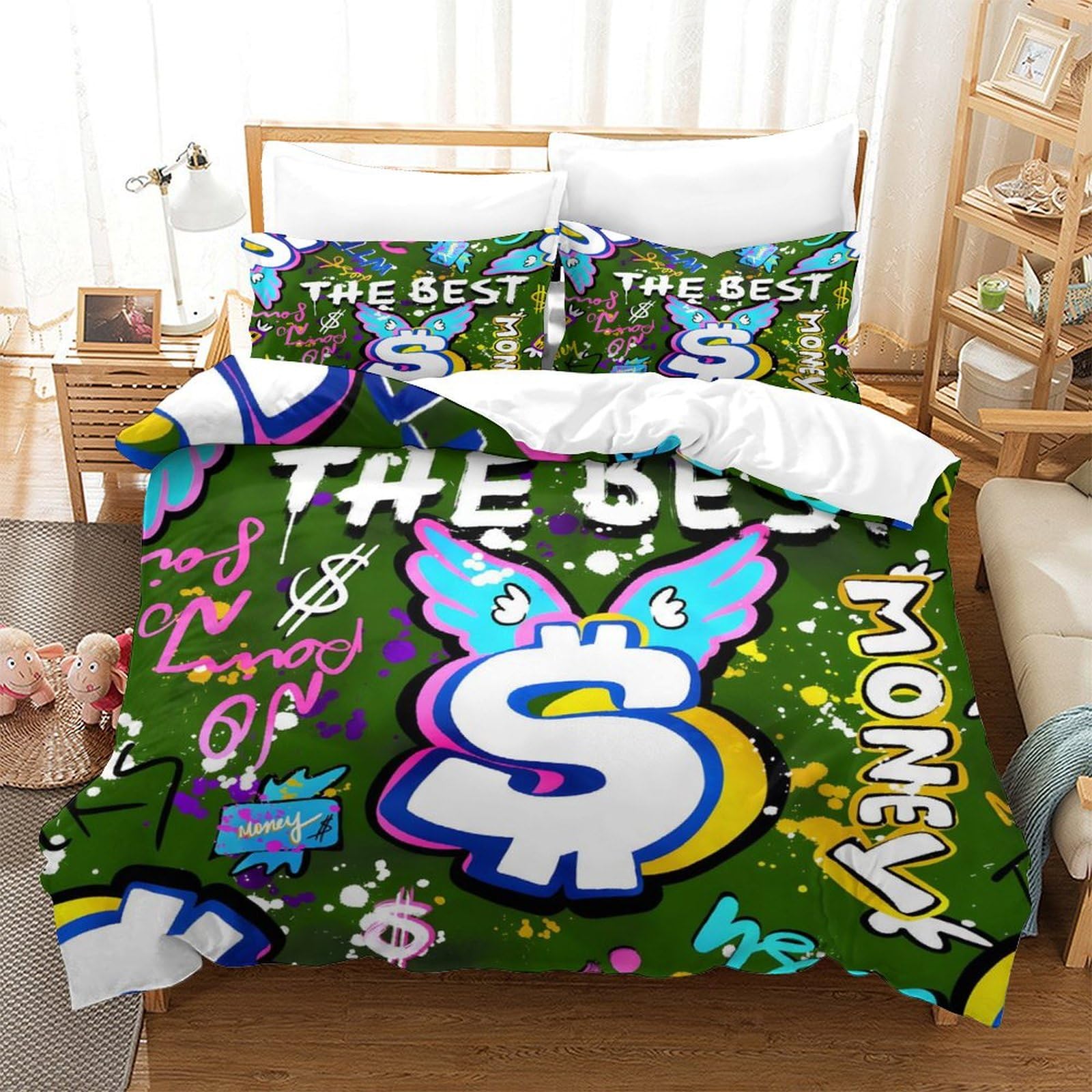 Parure de lit 3 pièces dollar ailes d'ange avec housse de couette 200x200cm et taies d'oreiller
