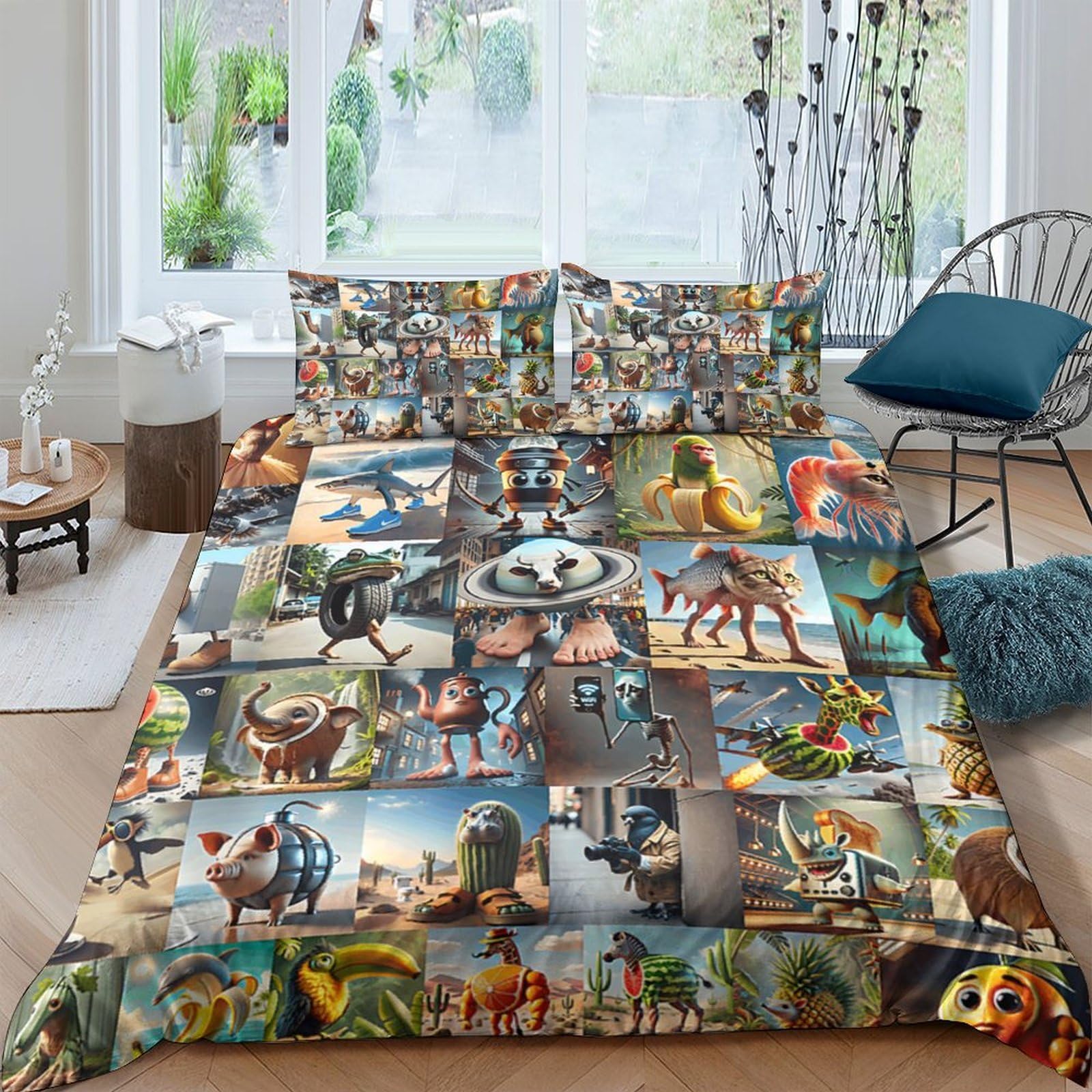 Ctjqhvkz Style-1 3D Printed Animal Cartoon Fitted Sheet Microfiber Soft Decorative Vintage Wildlife Bed Cover For Bedroom Dorm Guest Room Mattress Protection Single（135X200cm）