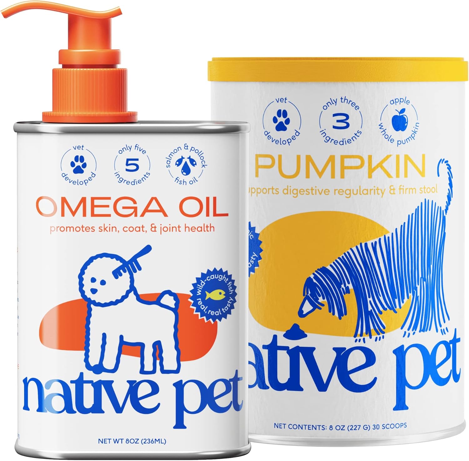 Native Pet Omega Oil for Dogs & Pumpkin for Dogs Dog