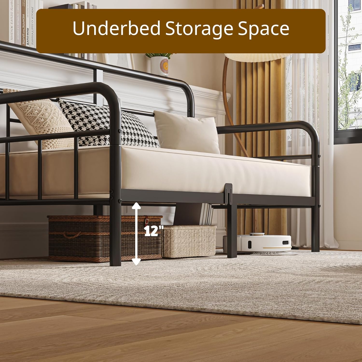 Twin Daybed with Headboard,Sofa Day Bed Frame, Heavy Duty Sturdy Metal Slats for Bedroom,Guest Room,Living Room, Easy Assembly, Modern,Space Saving,Black