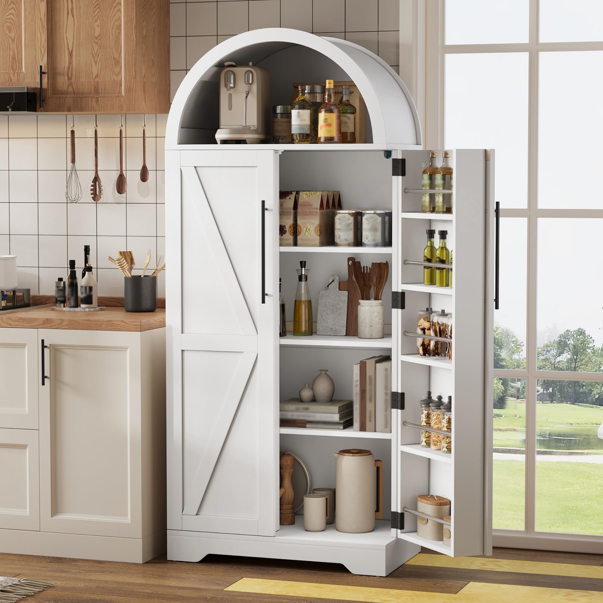 Open Roof Arch Kitchen Sideboard Modern Kitchen Cabinet Wooden Storage Cabinet with Shelf Over the Door Kitchen Furniture Multipurpose