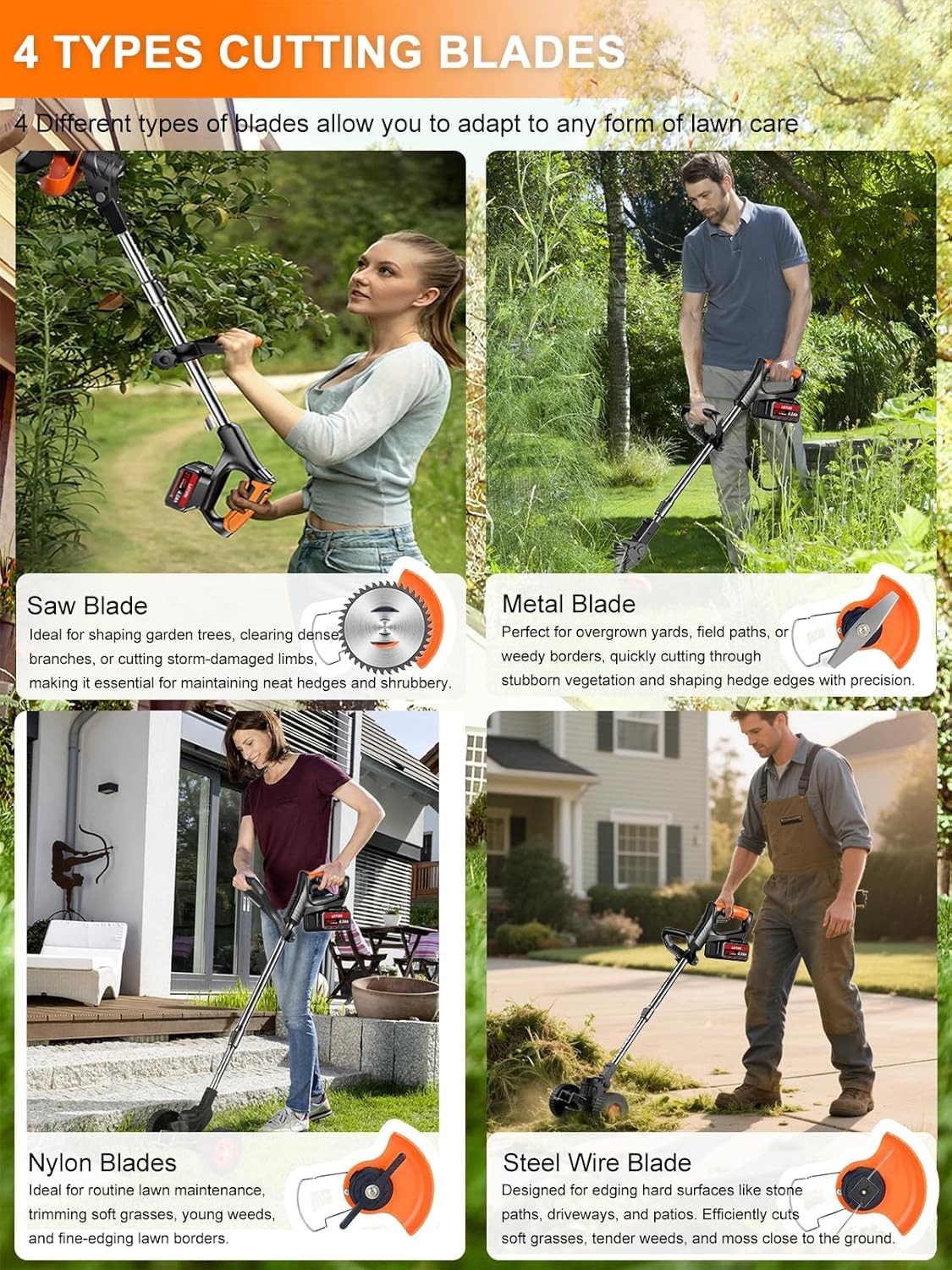 21V Cordless Strimmer, 2 in 1 Grass Trimmer/Edge Cutter, Electric Garden Strimmer with 2 x 3.0Ah Battery & Charger, 15cm Cutting Diameter Grass Strimmer, Trimmer Cordless for Weeds Flower Trees — view 6