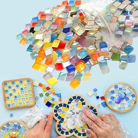450 Piezas 400 g Baldosas De Vidrio, Mini Azulejo De Mosaico, Mosaico Colores Mixtos Vidrio Tintado, Teselas De Cristal Cuadradas, Decoración Del Hogar