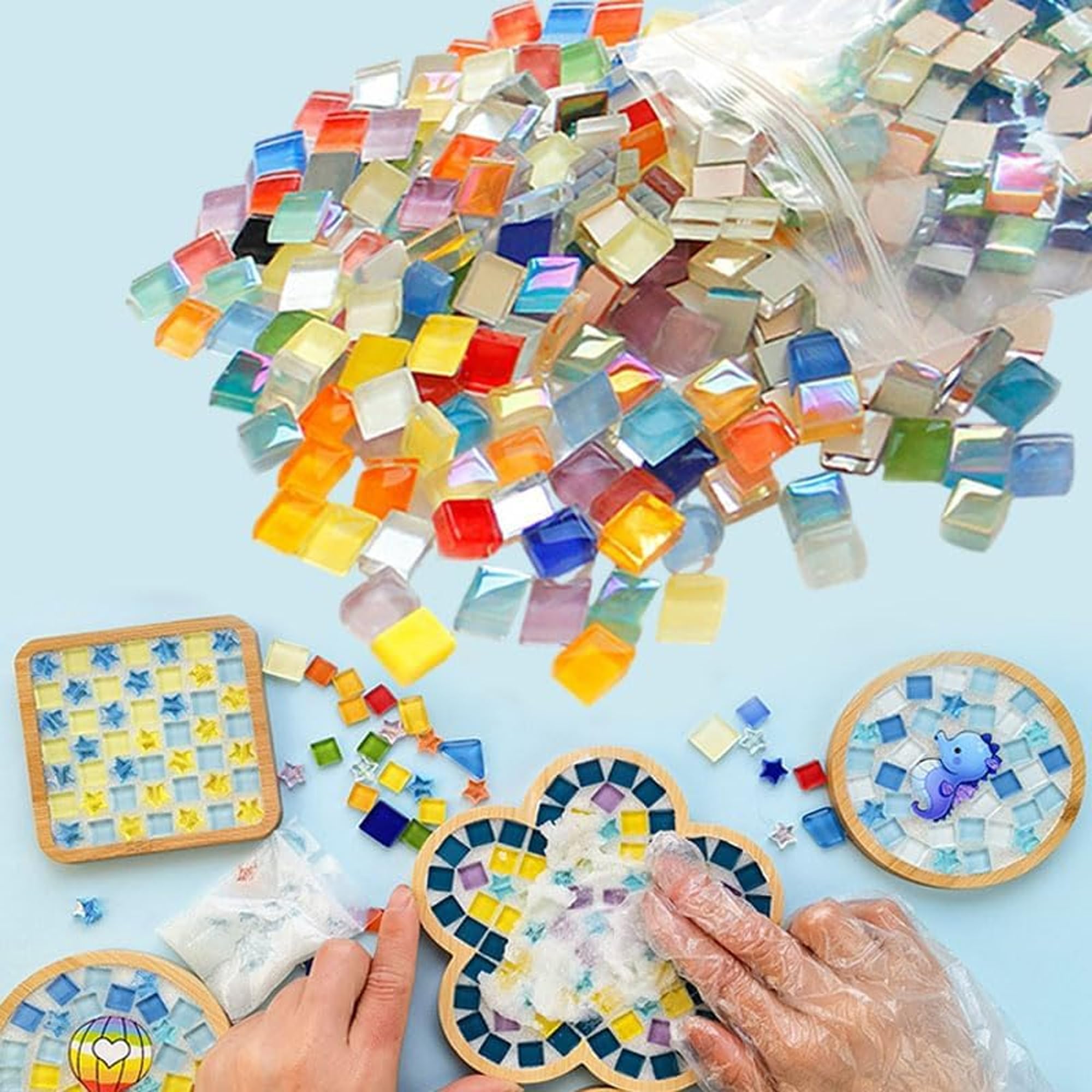 450 Piezas 400 g Baldosas De Vidrio, Mini Azulejo De Mosaico, Mosaico Colores Mixtos Vidrio Tintado, Teselas De Cristal Cuadradas, Decoración Del Hogar