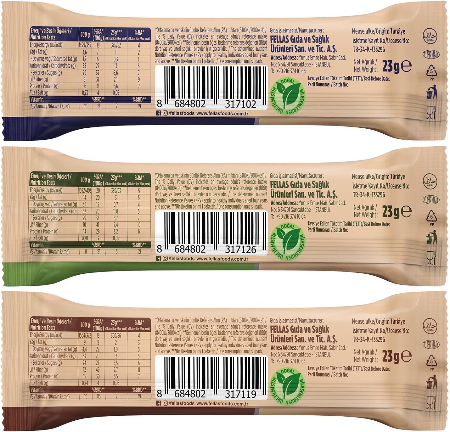 Fellas Granola Bar Karma Kutu, 3 Çeşit, 12 Adet