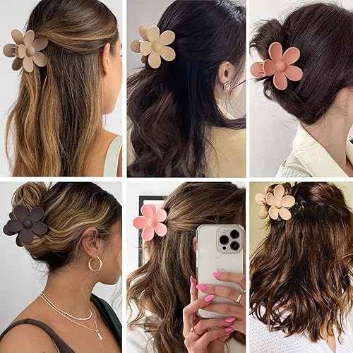 Miniatura 4 de 12 pinzas de flores para mujeres y niñas, clips de mandíbula grandes y fuertes en 12 colores mate para cabello grueso y fino