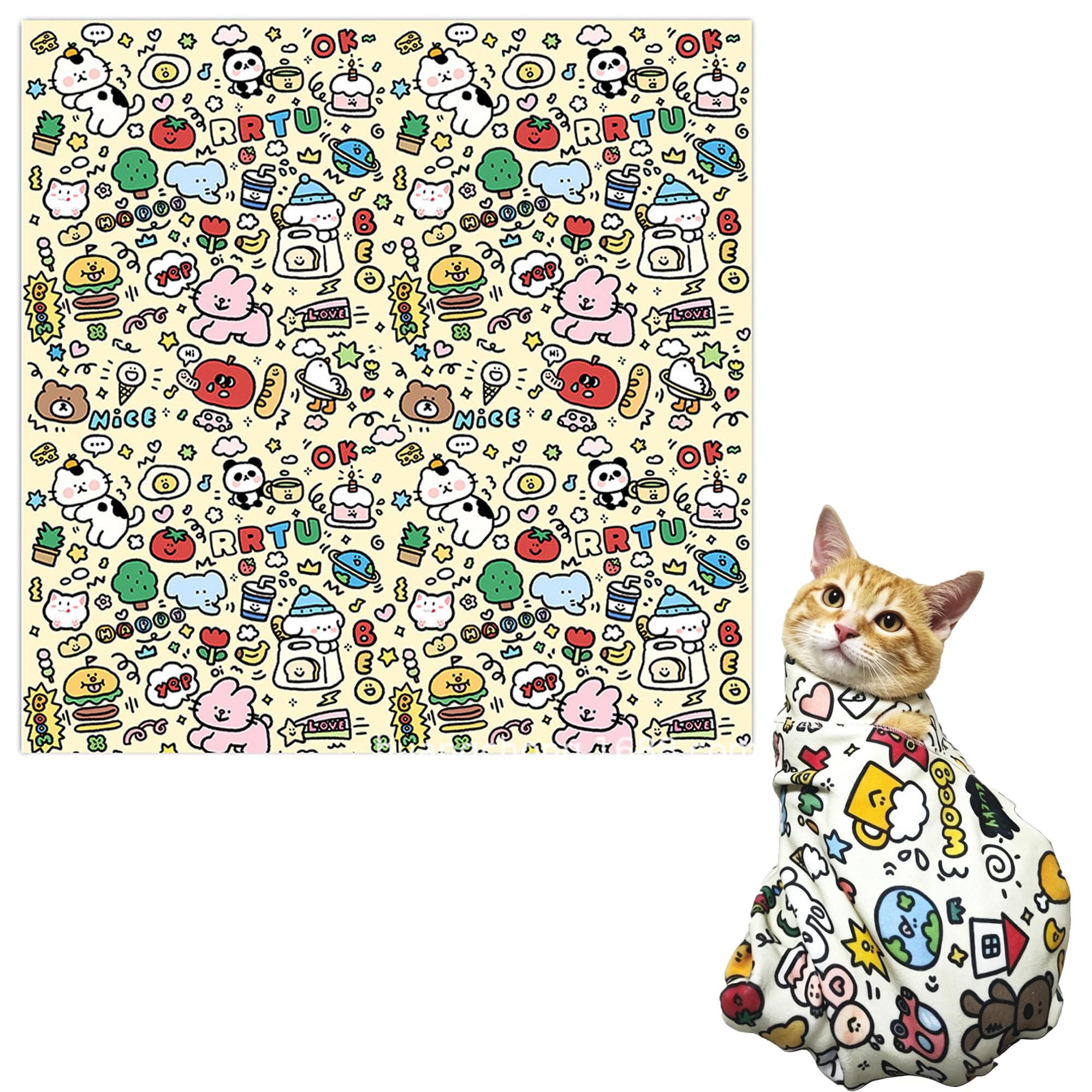 WSNDM Extra Large Cat Beauty Bag, 90 * 90cm Random Graffiti Style Cat Wrap For Grooming & Nail Trimming, Self-Adherent Cat Wrap For Grooming & Nail Trimming, Nail Clipping,Ear Cleaning,Teeth Brushing