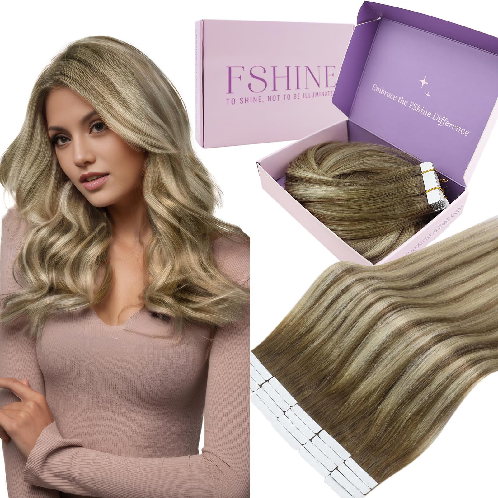 Fshine Extension Biadesivo Capelli Veri 30cm 30g 20pcs Invisibili Extension Biadesive Balayage Marrone A Biondo Platino Adesive Matrimonio Capelli Umani Veri 6/60/6