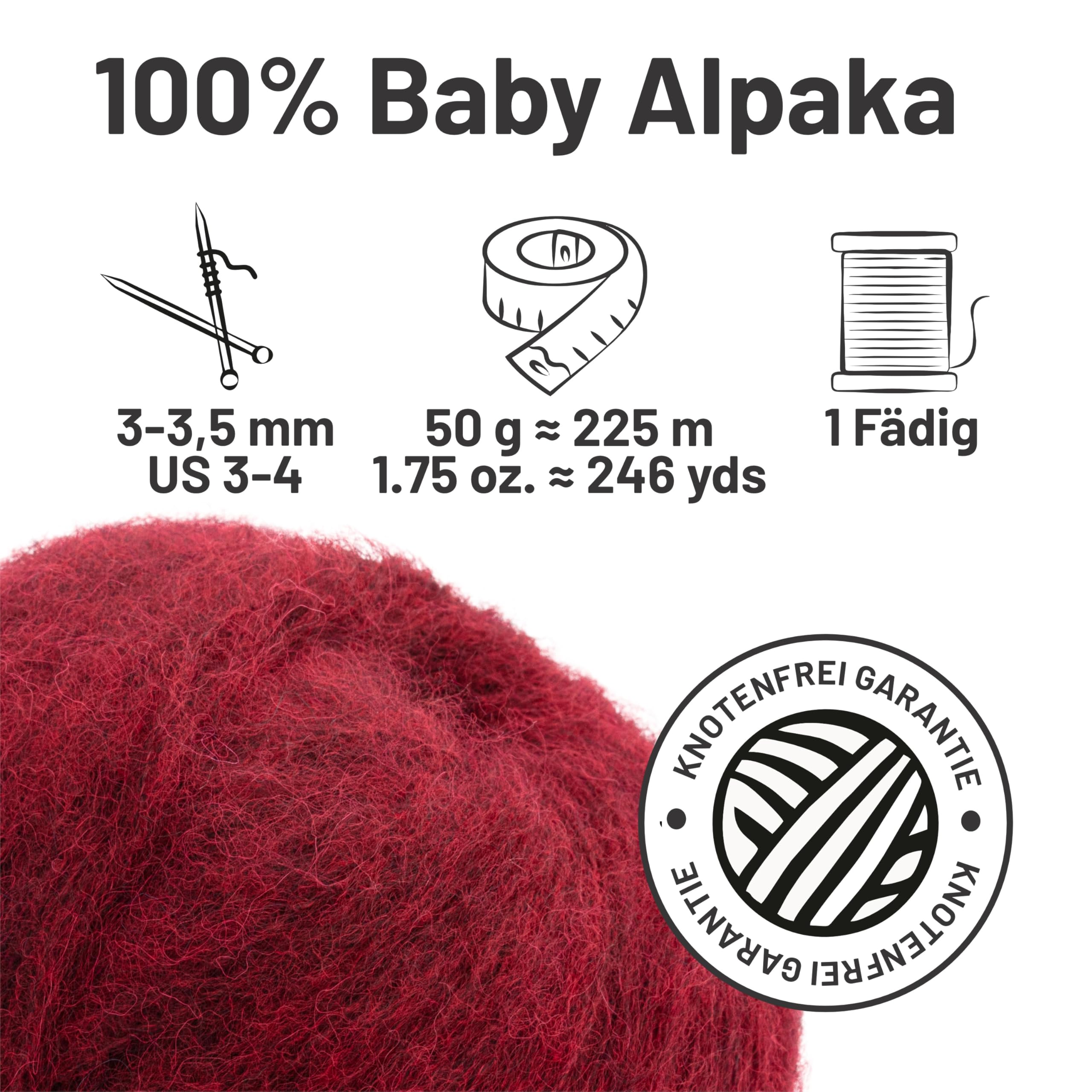 HANSA-FARM |Alpawool 100% Baby Alpaka Brushed 200g Set (4 x 50g) leichte und kratzfreie Wolle zum Stricken & Häkeln - HF179 Weinrot Melange