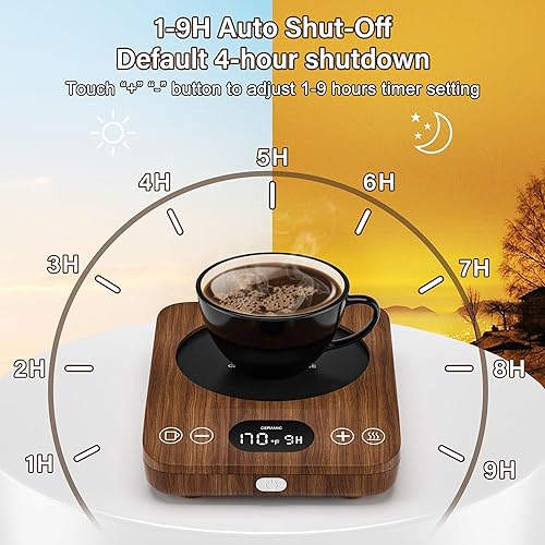 Miniatura 4 de Calentador de taza de café, calentador de café para escritorio con 9 ajustes de temperatura, temporizador de 9 horas, plato calentador de café