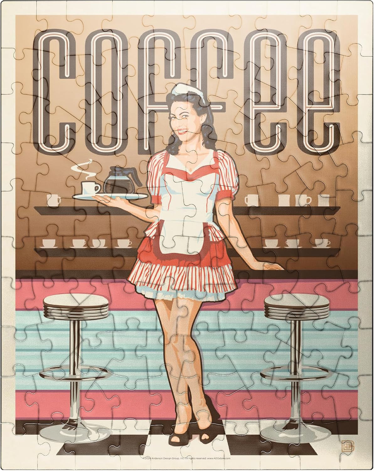 MyPuzzle Coffee: Classic American Diner, Vintage Poster - Premium 500 Piece Jigsaw Puzzle for Adults