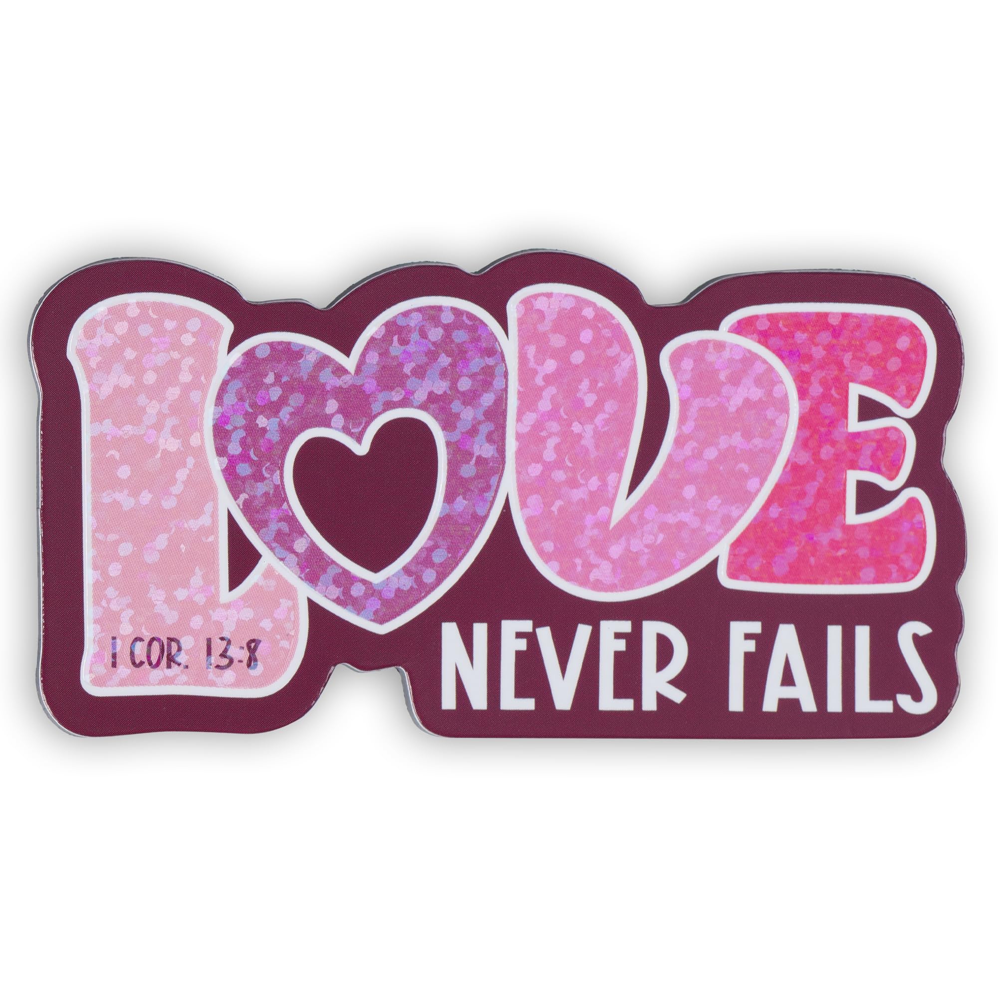 Christian Art Gifts Inspirational Refrigerator Scripture Magnet for Women and Girls with Bible Verse: Love Never Fails - 1 Corinthians 13:8 Love Shaped, Home & Kitchen Decorations, Size 3" x 1.6"