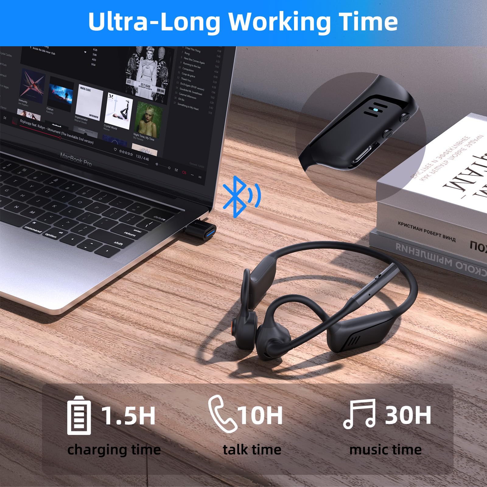 ZIOCOM Casque à Conduction Aérienne, Oreille Ouverte avec Micro et Réduction de Bruit, Bluetooth aptX-LL avec Dongle USB-A, Compatible avec PS4 / PS5 / PC