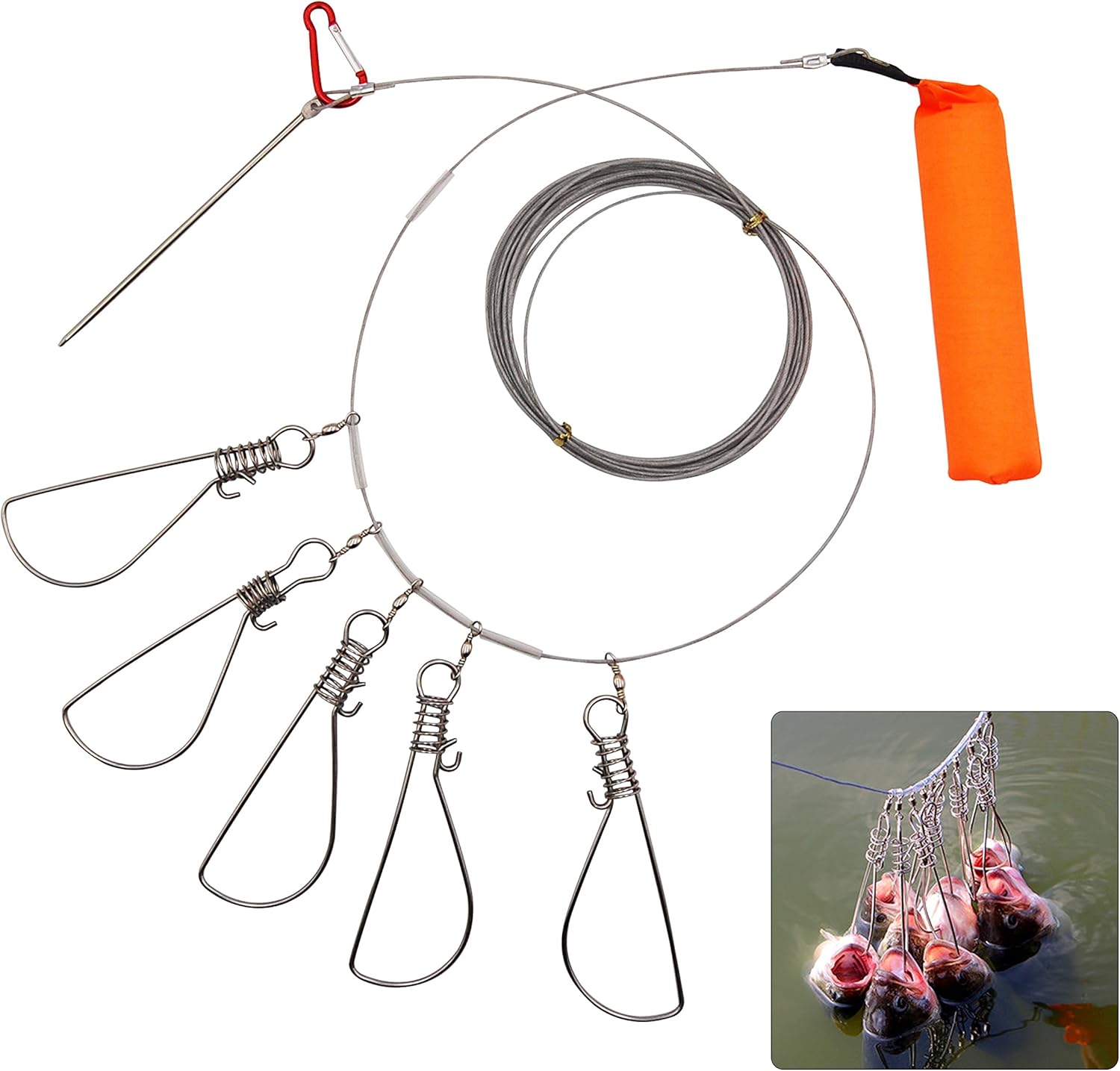 6M/19.6FT Fishing Stringer Clip Fish Lock Stainless Steel Wire Rope