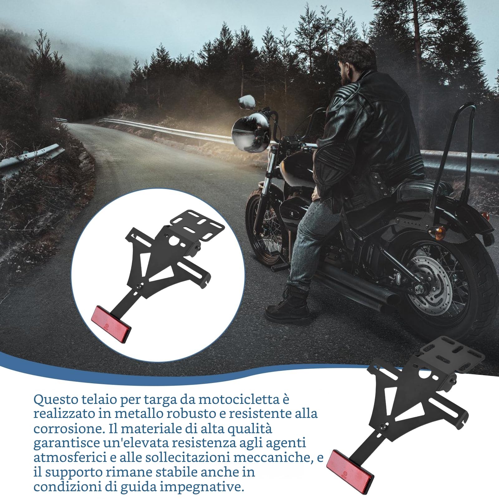 Porta targa moto: Porta targa universale regolabile, supporto per licenza con luce di riconoscimento per la maggior parte dei modelli di moto più diffusi