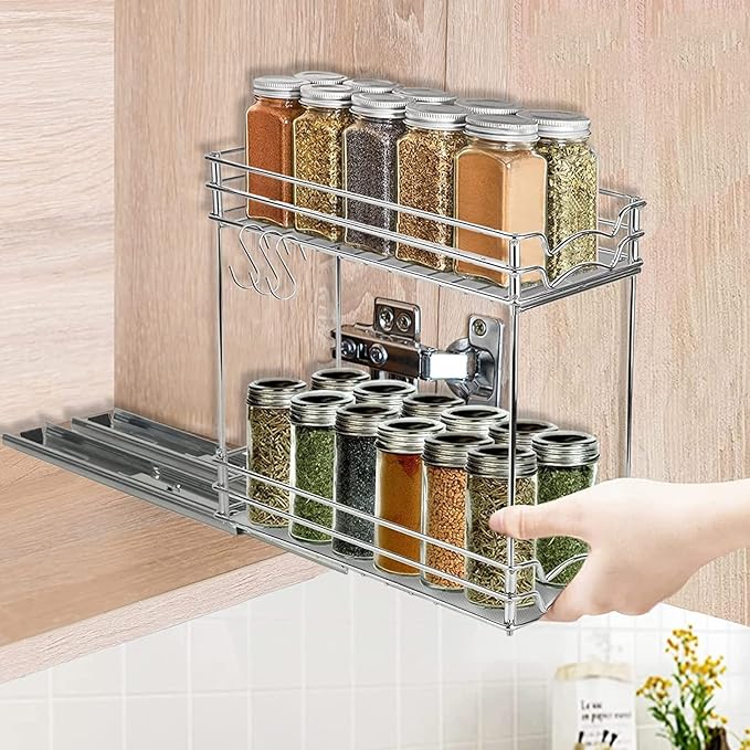 2Tier Slide Out Spice Rack Heavy Duty 5"W Pull Out Spice