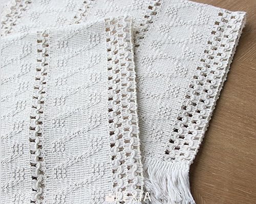 Miniatura 3 de FEXIA Juego de 4 manteles individuales bohemios, decoración de mesa de macramé y manteles individuales estilo granja, de arpillera de algodón