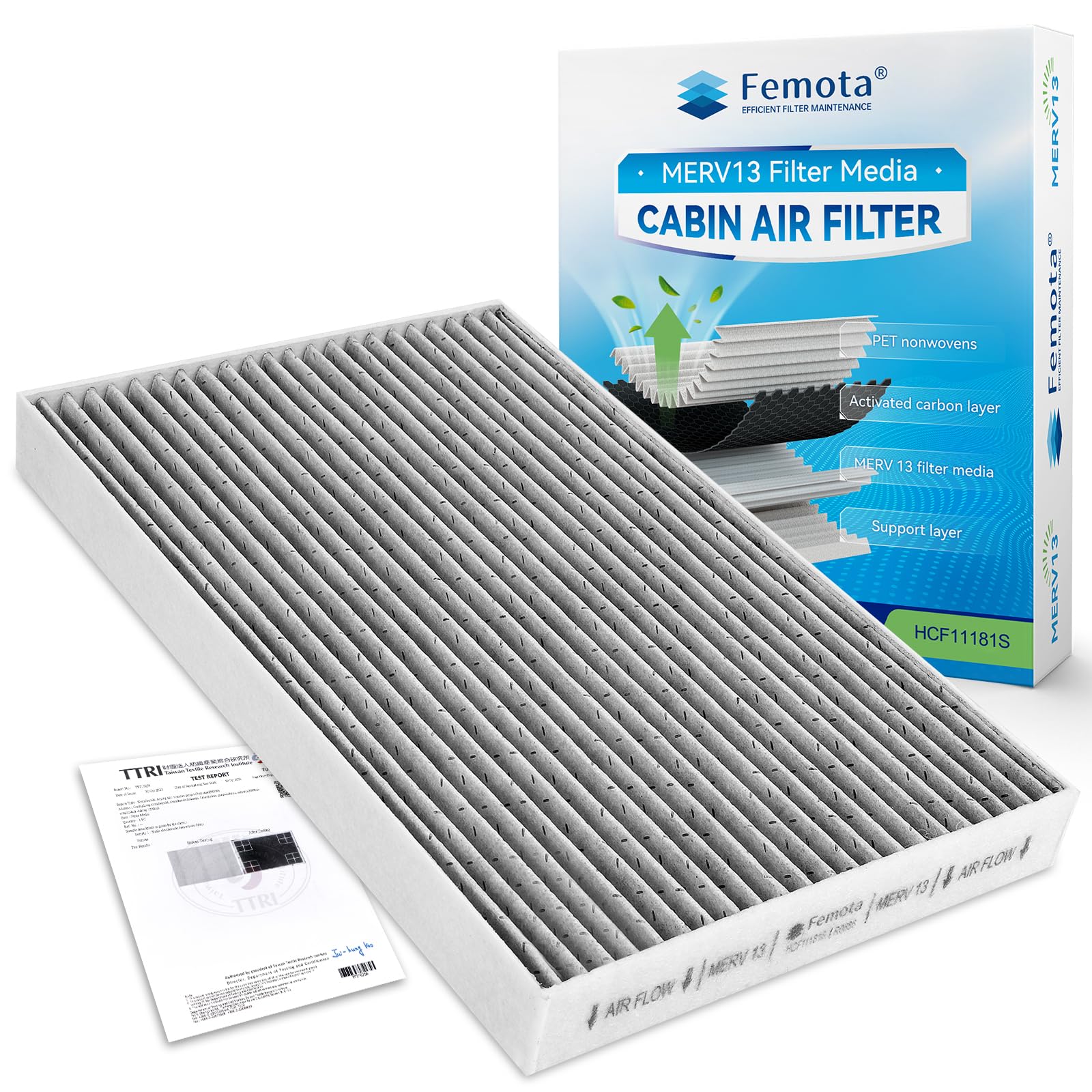 Femota Certified MERV 13 Cabin Air Filter with Activated Carbon, CF11181 for Cadillac XLR (2004-2009), Chevrolet Corvette (2005-2019), Replace OE: