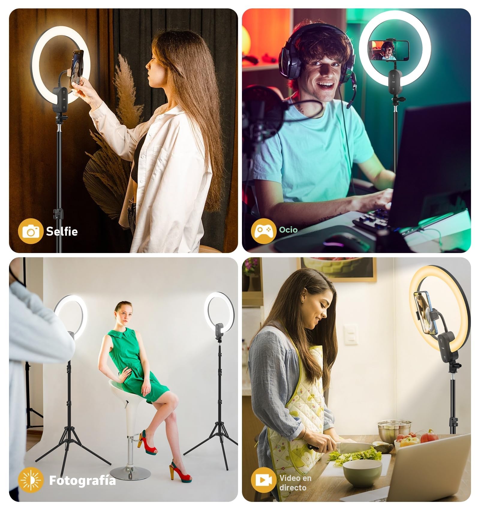 12'' Aro de Luz con Trípode 160cm, Anillo de Luz Profesional Selfie Ring Light 2800mAh Recargable BateríA, Tripode para Movil con Aro de Luz para Tiktok/Youtube/Maquillaje/Streaming/Fotografía