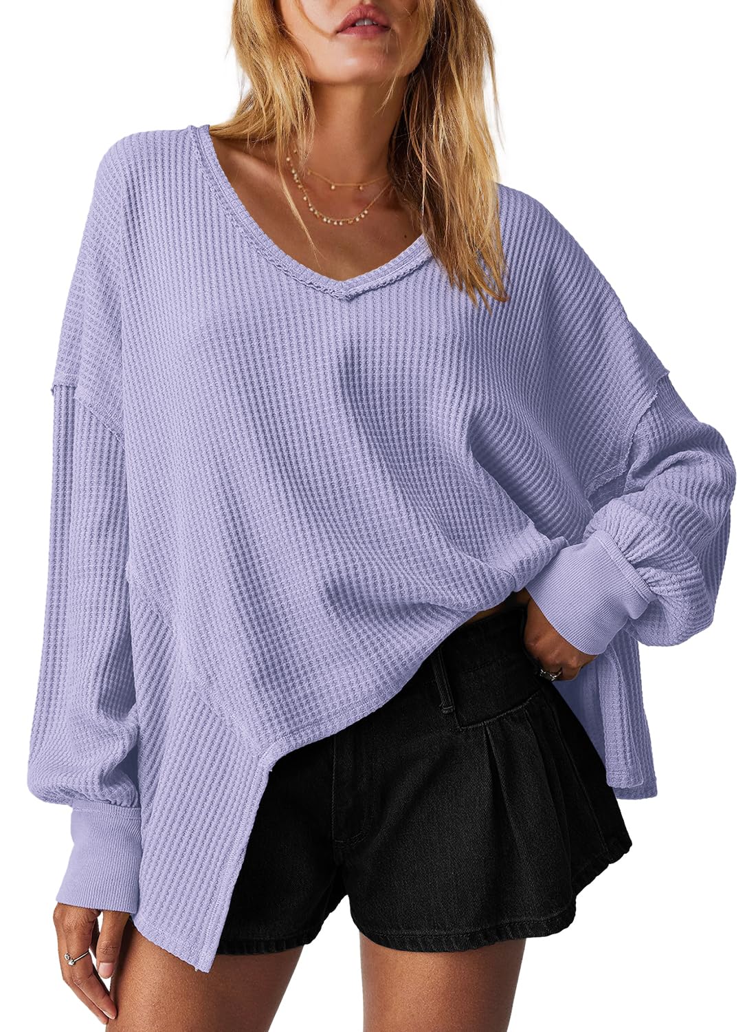LAMISSCHE Conjunto de pijama de 2 piezas de gran tamaño para mujer, conjunto de pijama de manga larga a juego
