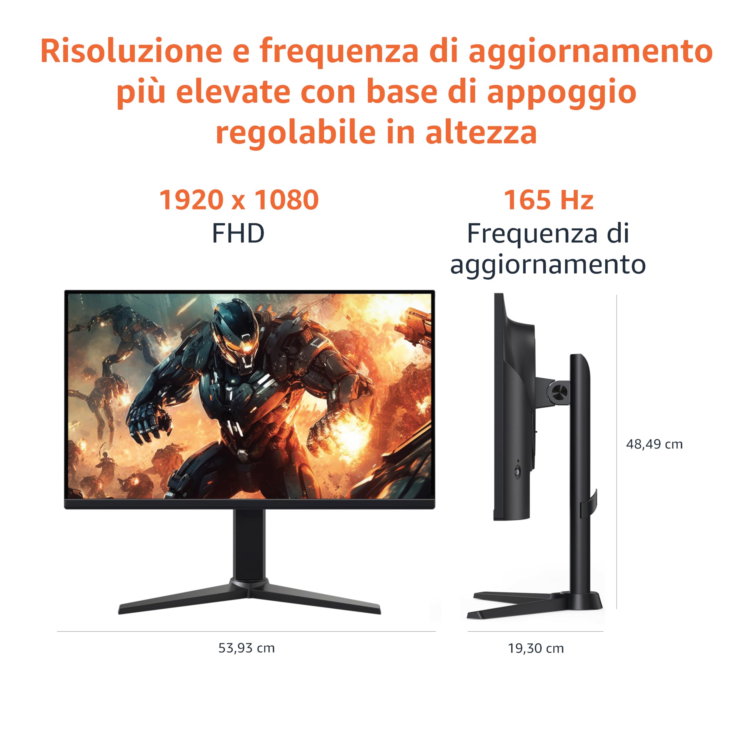Amazon Basics, Monitor da gaming, 24", FHD 1080p, 165 Hz, compatibile con VESA, sincronizzazione adattiva, risposta in 1 ms, Nero