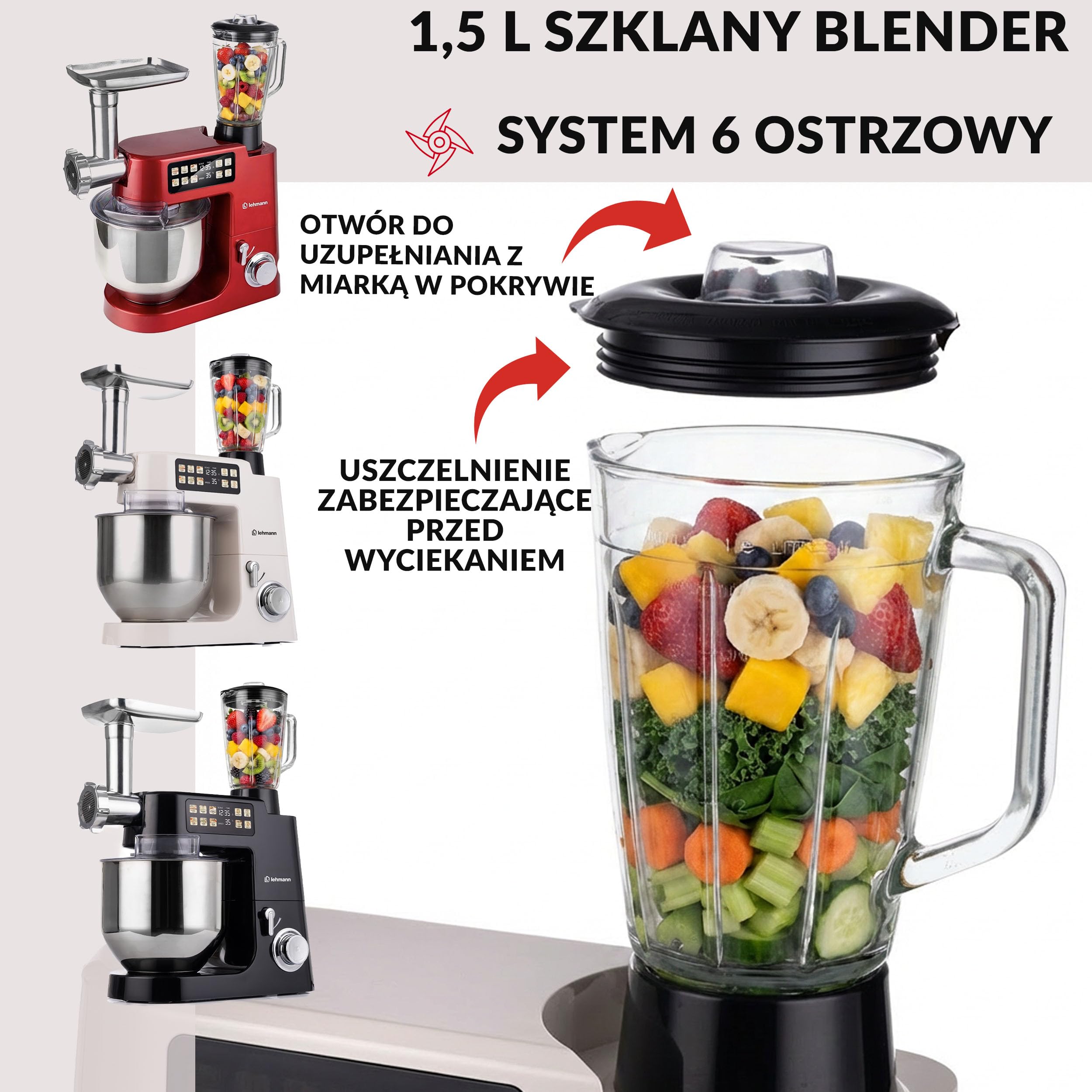 LEHMANN Teyles Robot planetarny 2100W 8L z wagą, wyświetlaczem dotykowym i podgrzewaną misą, robot kuchenny do ciasta, blender 1,5L, maszynka do mięsa, Beżowy
