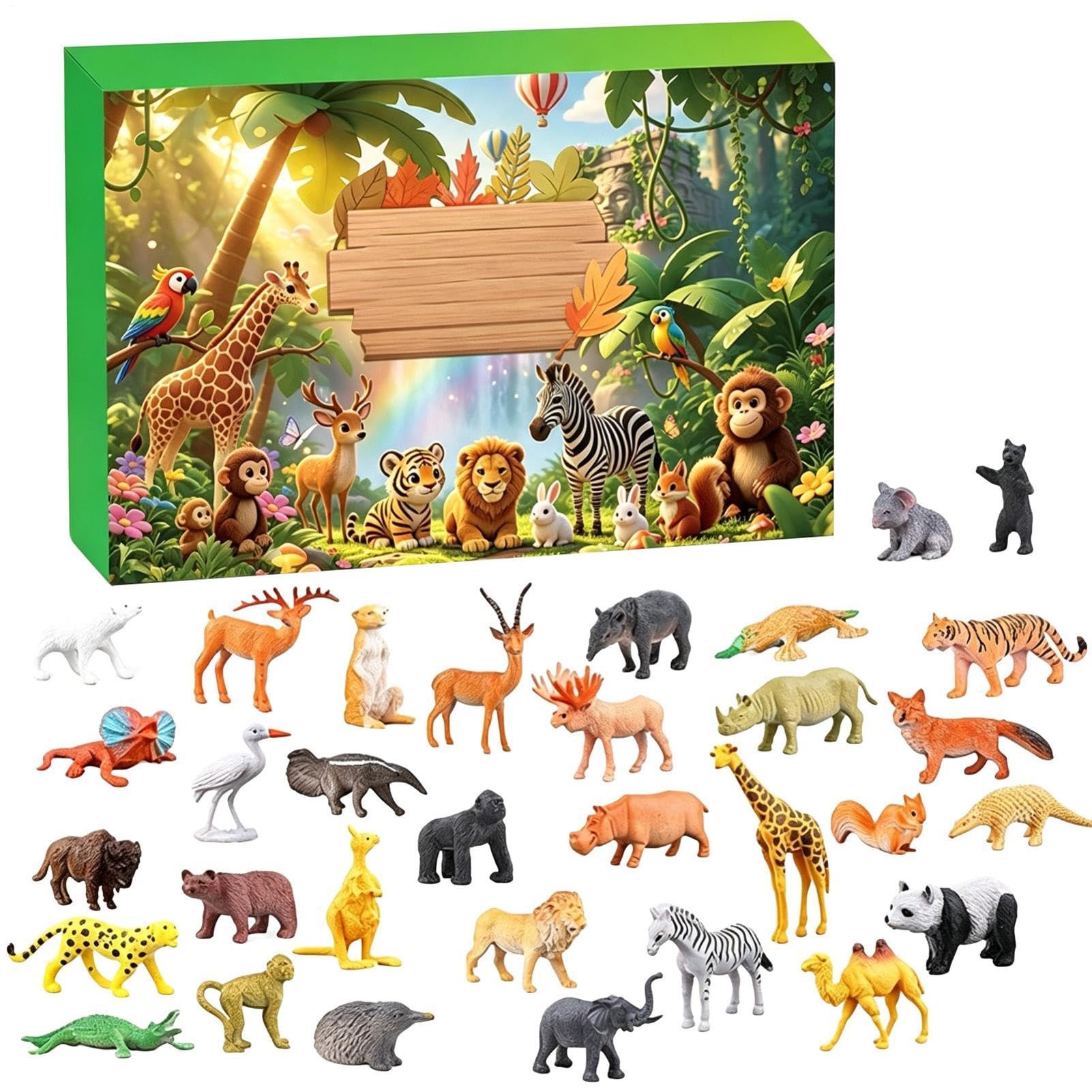 Animals Figures Advent Calendar, 24-Pieces Tiny Educational Jungle Figures