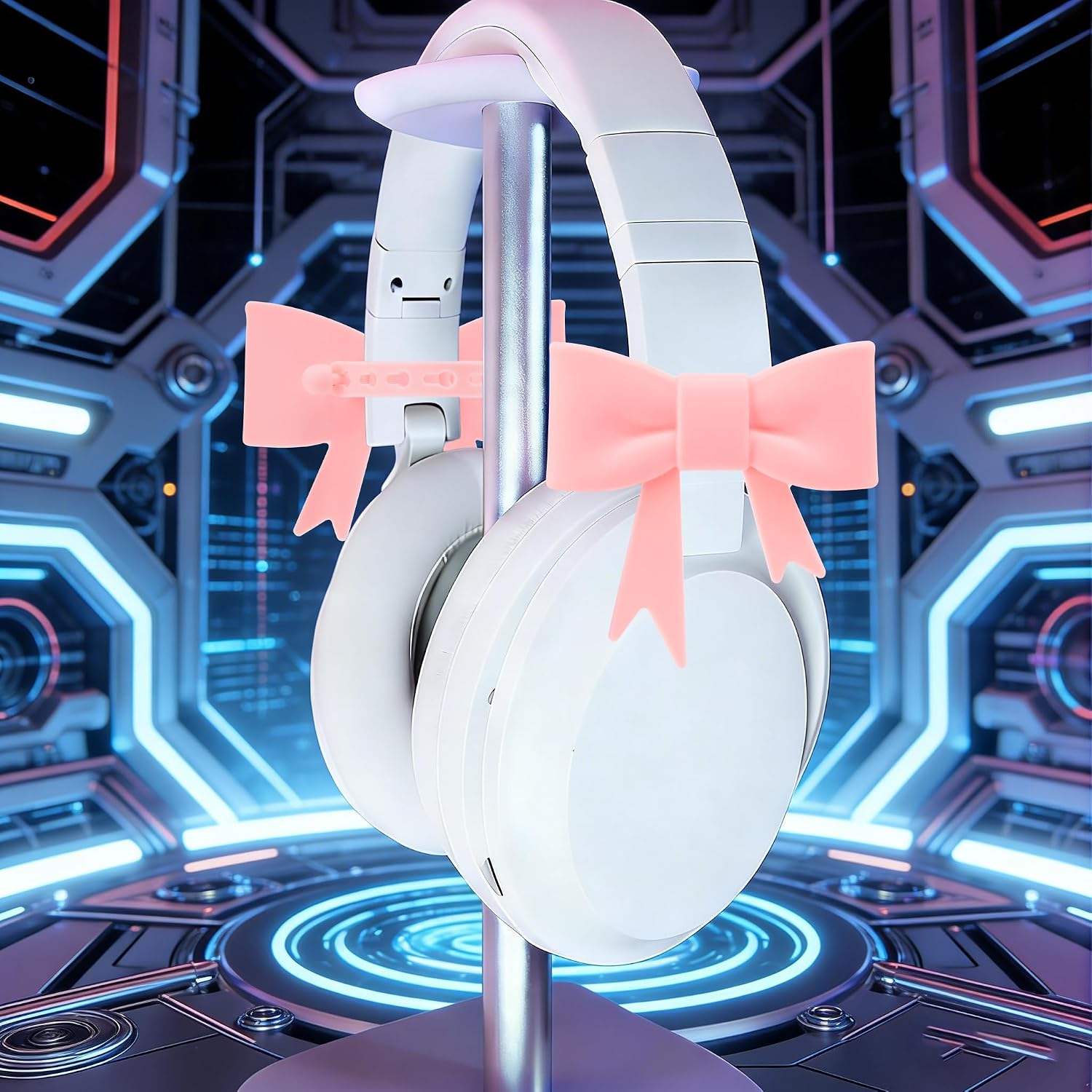 2 Pink Silicone Bow Decor Headphone Accessories Cute Silicone Bows Coquettish Headphone Attachment Accessories Christmas Gamer Her Women Gamers Streamers
