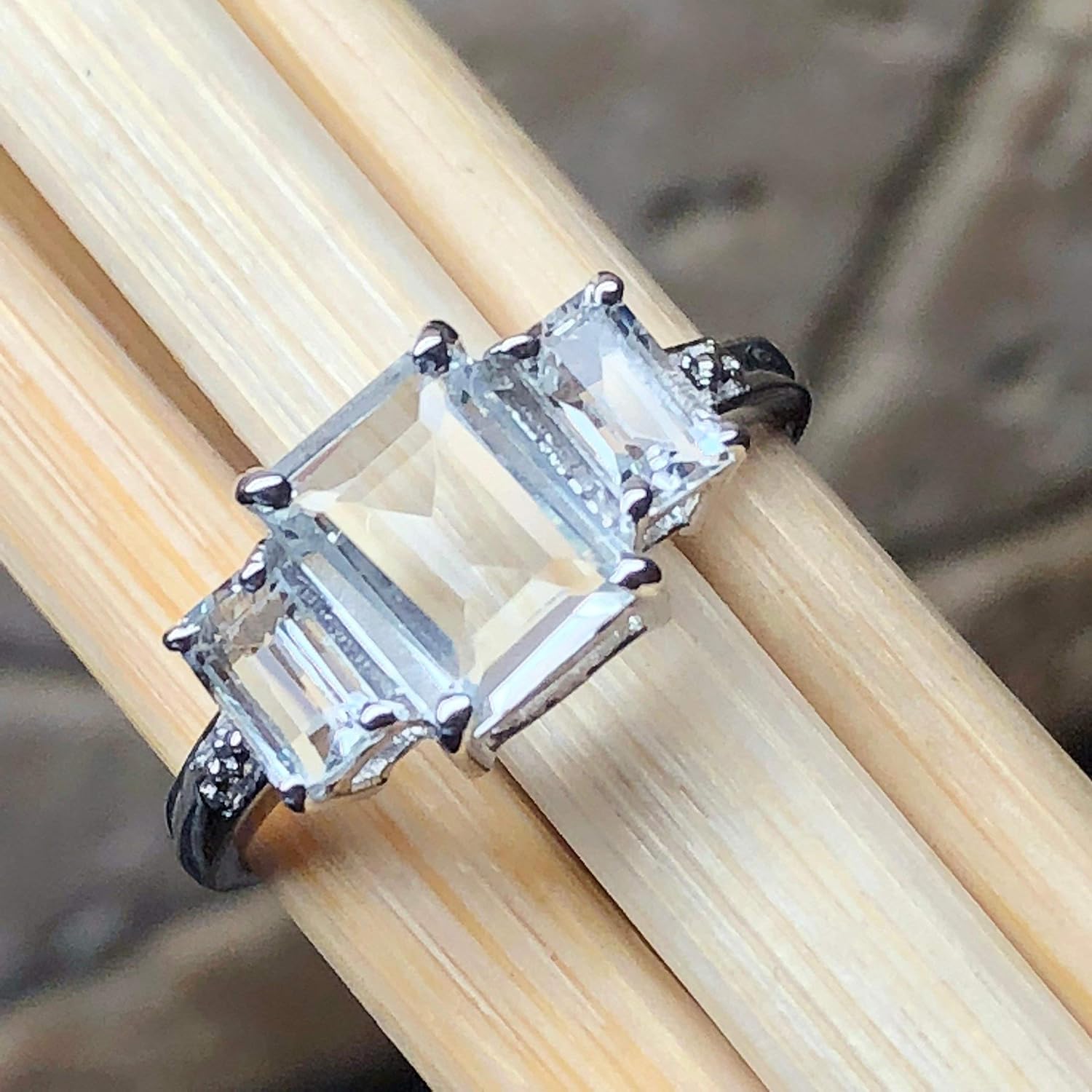 Natural 2ct Aquamarine 925 Solid Sterling Silver Wedding Ring Size 5, 6, 7, 8, 9 - Image 5