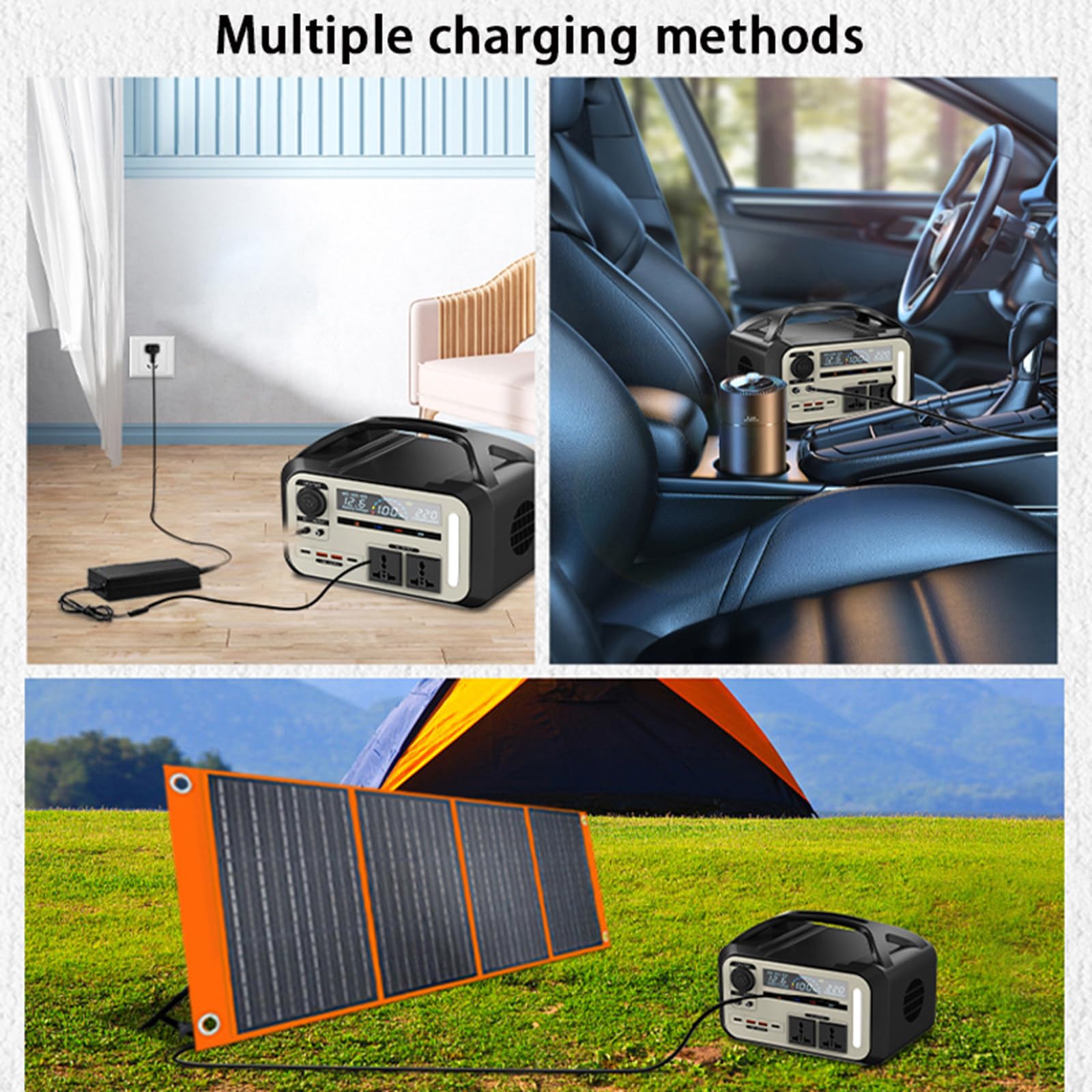 Alimentation Portable extérieure 220 V Haute capacité pour Camping, autonomie et Alimentation de Secours Domestique, 480 Wh + 900 W