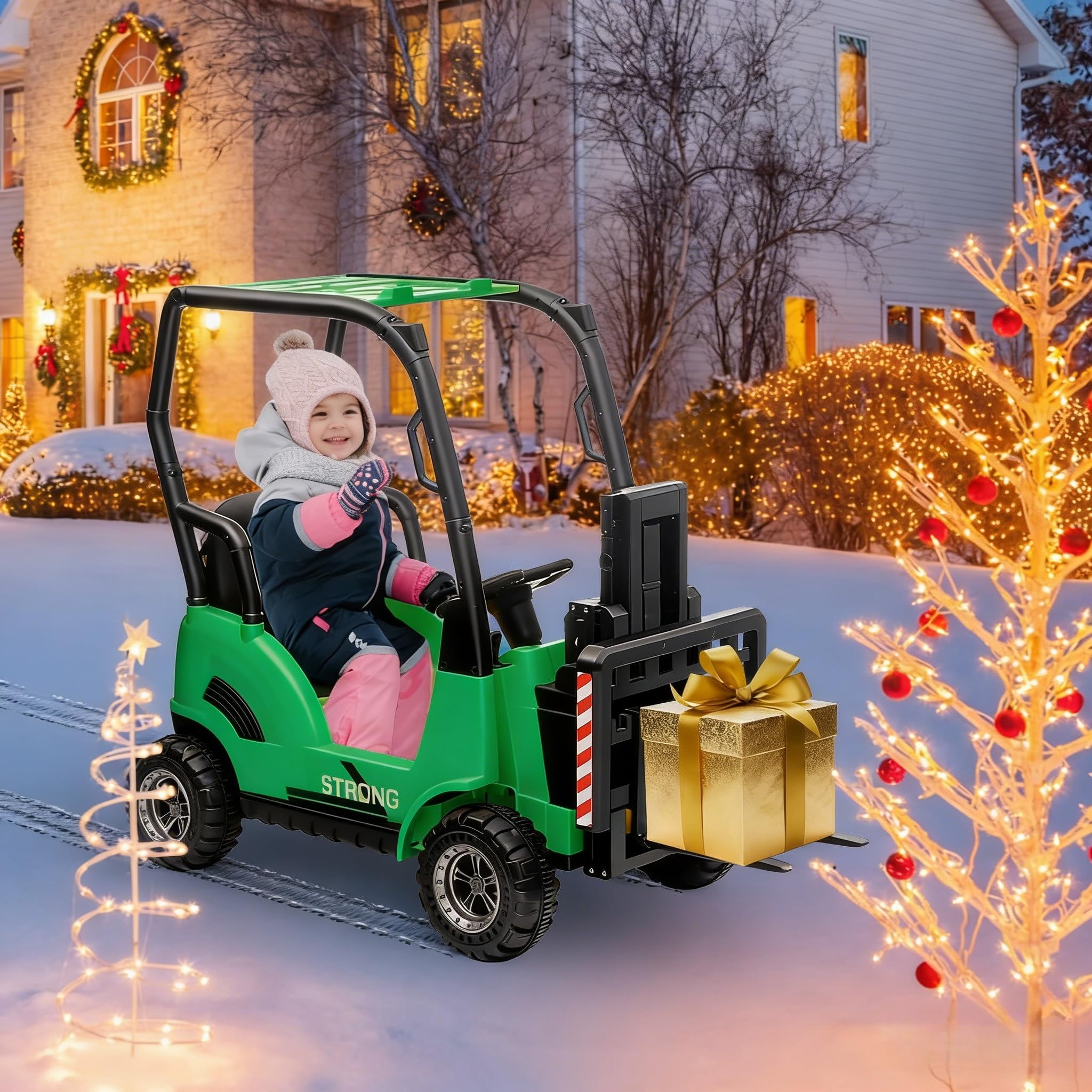 12V Voiture Électrique Enfant Chariot Élévateur avec Tente – Jouet De Construction à Fourche Réglable Et Palette – Idéal Intérieur Et Extérieur – Cadeau Fille Garçon Dès 3 Ans