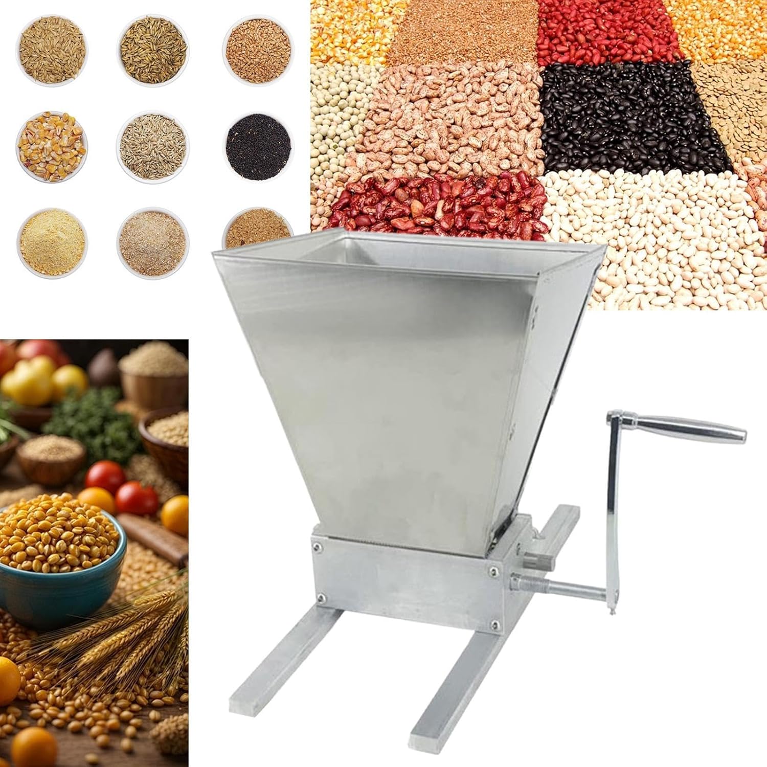 手動穀物ミル粉砕機、ハンドル付き穀物クラッシャー、4L容量、自家製ローラーミル、バー、パブ、トウモロコシ、家庭用、大麦用、調節可能