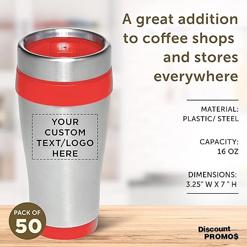 Miniatura 104 de Tazas de viaje de acero inoxidable con aislamiento personalizado, 16 onzas, juego de 100, paquete personalizado a granel, perfectas para café