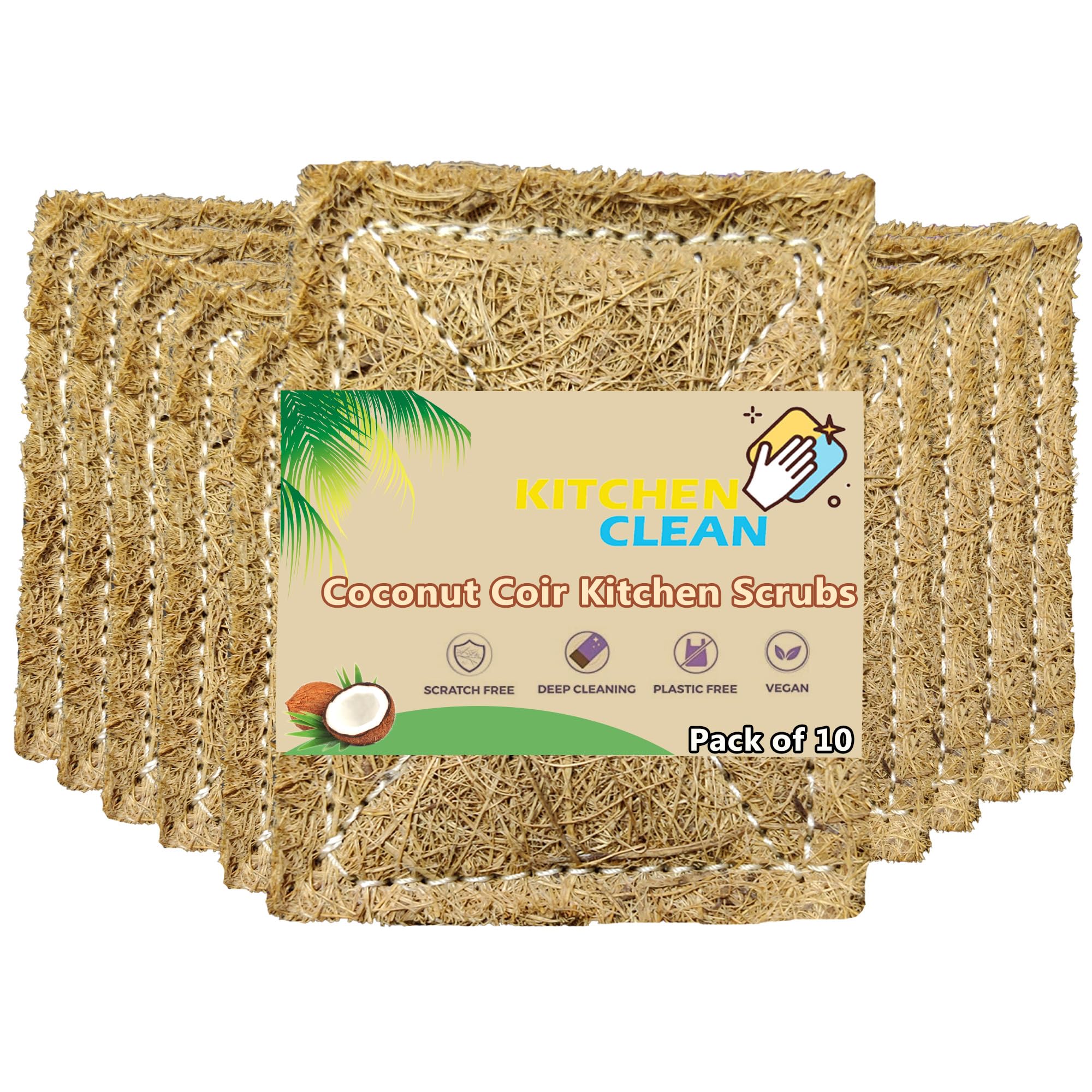 Kitchen Clean ™ 10 Pcs Large Coconut Coir Kitchen Scrub | Natural Nariyal Juna for Kitchen | Eco-Friendly Dish wash Scrubber | Nariyal Scrub Natural Juna (Brown, Large 4x6 inch, Pack of 10 Pcs) (B0CRPDMJDL) Amazon Price History, Amazon Price Tracker