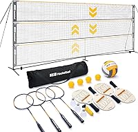 Haokelball 22FT 3-in-1 Portable Pickleball Volleyball Badminton Net Set - Adjustable Height, Rackets, Balls, Pump & Carry Bag Included