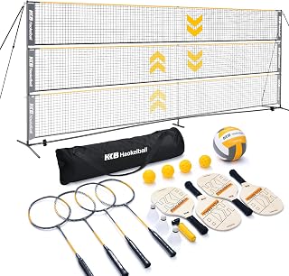 Haokelball 22FT 3-in-1 Portable Pickleball Volleyball Badminton Net Set - Adjustable Height, Rackets, Balls, Pump & Carry Bag Included