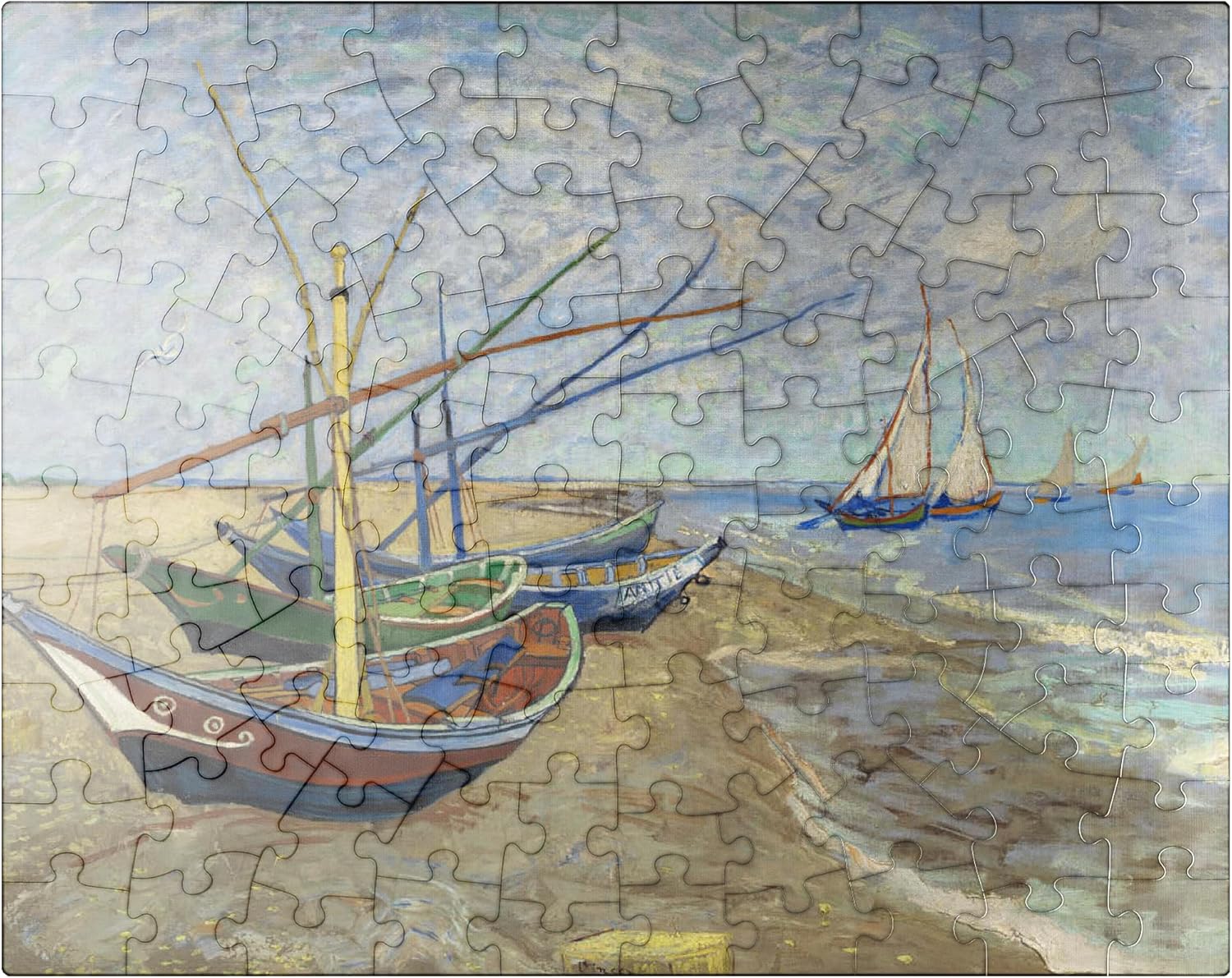 MyPuzzle Vincent Van Goghs Fishing Boats On The Beach At Saintes-Maries 1888 - Premium 500 Piece Jigsaw Puzzle for Adults