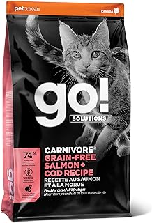 GO! SOLUTIONS Carnivore Protein Rich Dry Cat Food - Grain Free Salmon & Cod Recipe - Complete & Balanced Nutrition for All Life Stages, 3lbs