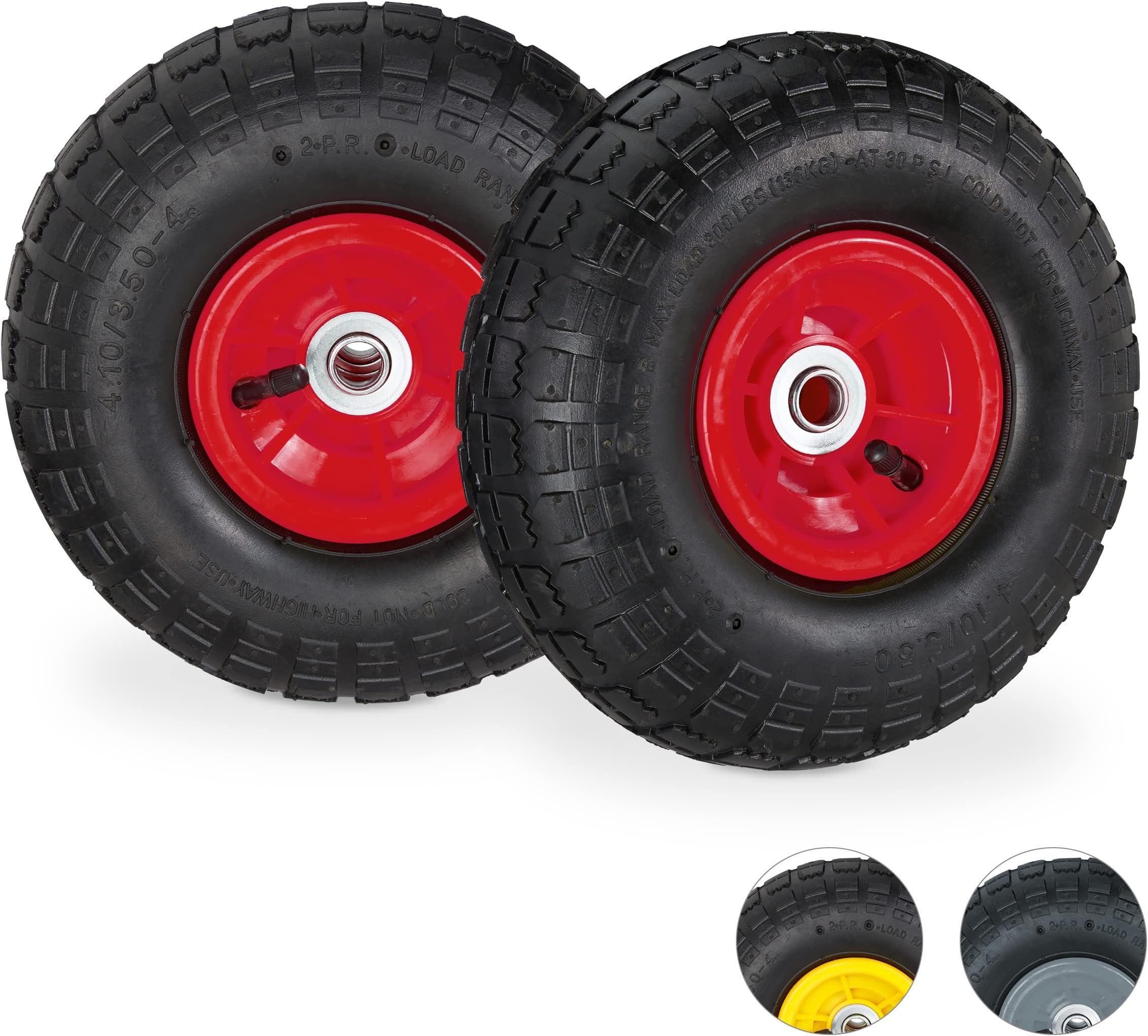 Produktbild von Relaxdays 2er Set Sackkarrenräder 4.1/3.5-4 – Luftbereift, 136kg Traglast, Stahlfelge, 260x85mm – Für Bollerwagen & Co.