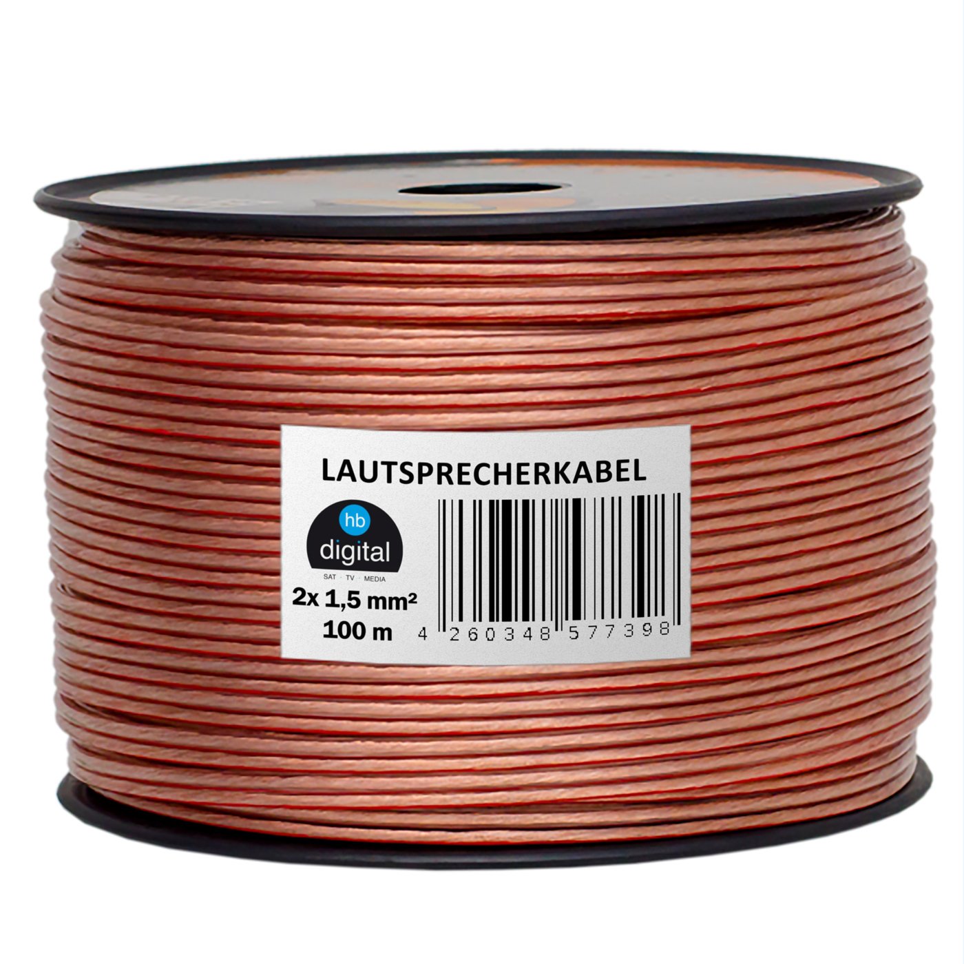HB-Digital Cavo per altoparlanti 2 x 1,5mm² x 100m CCA Conduttore interno PVC Dielettrico (trasparente) Cavo per altoparlanti