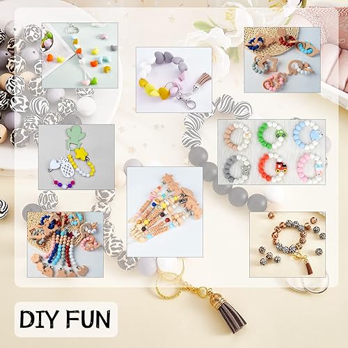 Miniatura 6 de 100 cuentas de silicona de 0.591 in con estampado de vaca, estampado de cebra, estampado de leopardo, cuentas de silicona con estampado de animales,