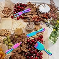 Vista 5 de Buyer Star Rainbow - Juego de 4 cuchillos de queso de acero inoxidable, mini cuchillos para queso, accesorios para tablero de charcutería, cuchillo
