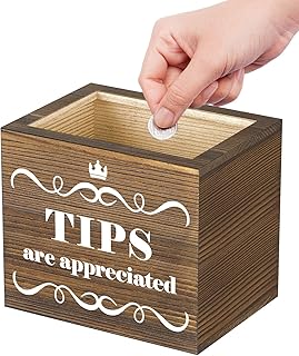 Uniclife Wooden Tip Jar for Bartenders, 6" x 4" x 5", Retro Tips Jar Tips Bucket, Money Coin Storage Container Cash Collection Box for Musicians Bars Restaurants, Donation Box