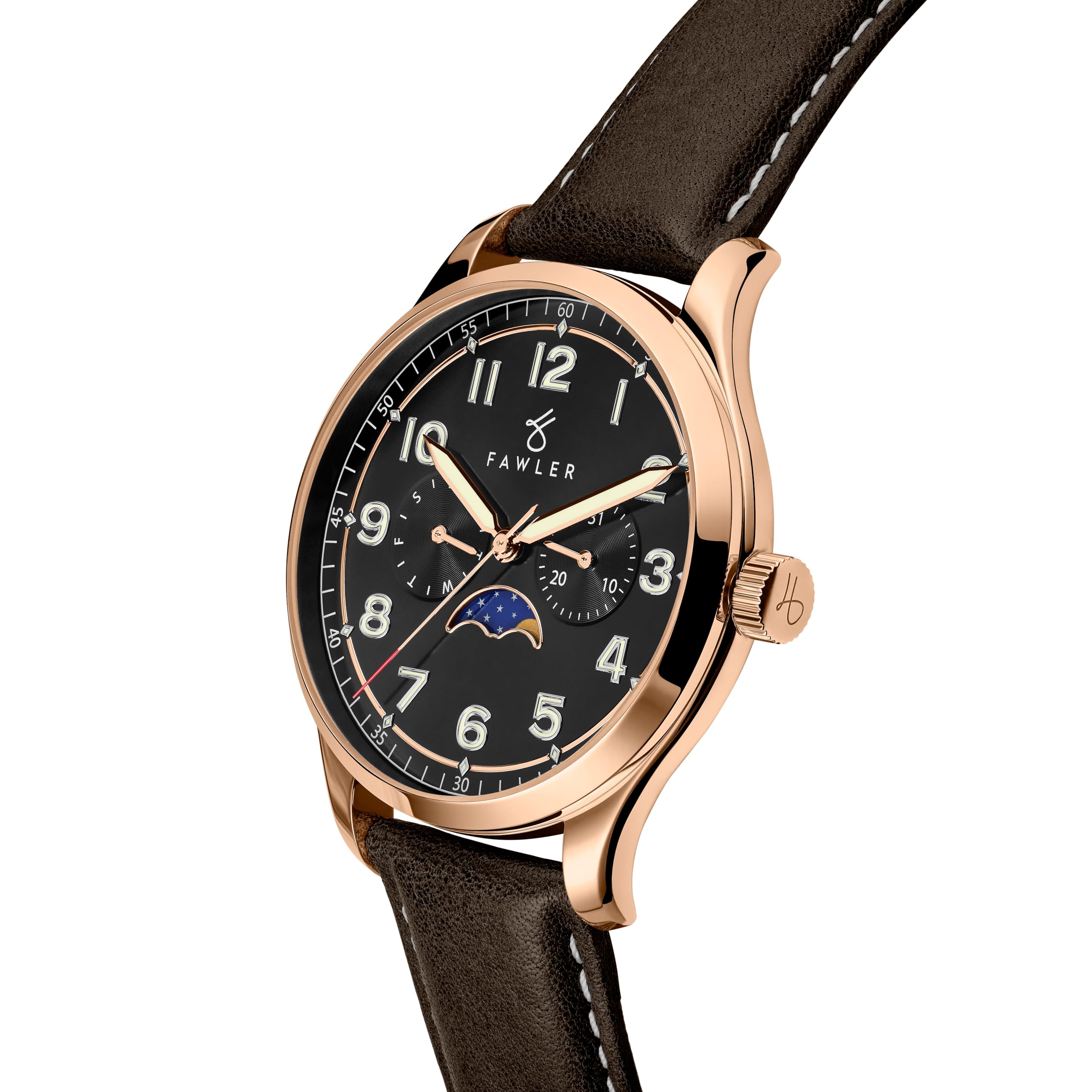 by Trendhim - Orologio da uomo con fasi lunari, nero, luminoso, giorni della settimana e fasi lunari, impermeabile fino a 50 metri, design danese