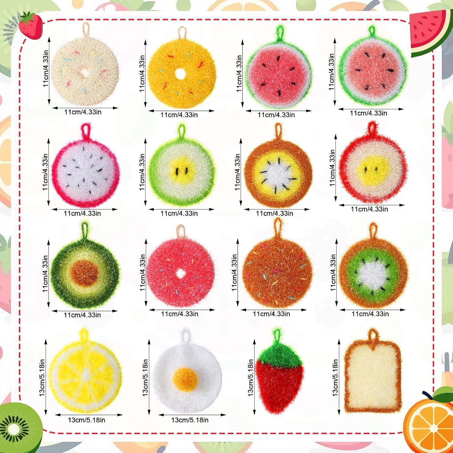 Mifoci 16 Pcs Fruit Dish Scrubber Non Scratch Dish Washing Scrubbers Double Layered Dishes Washing Sponges Reusable Household Cleaning Kitchen Tools for Dishwashing Dishes Cookware Tubs Sinks