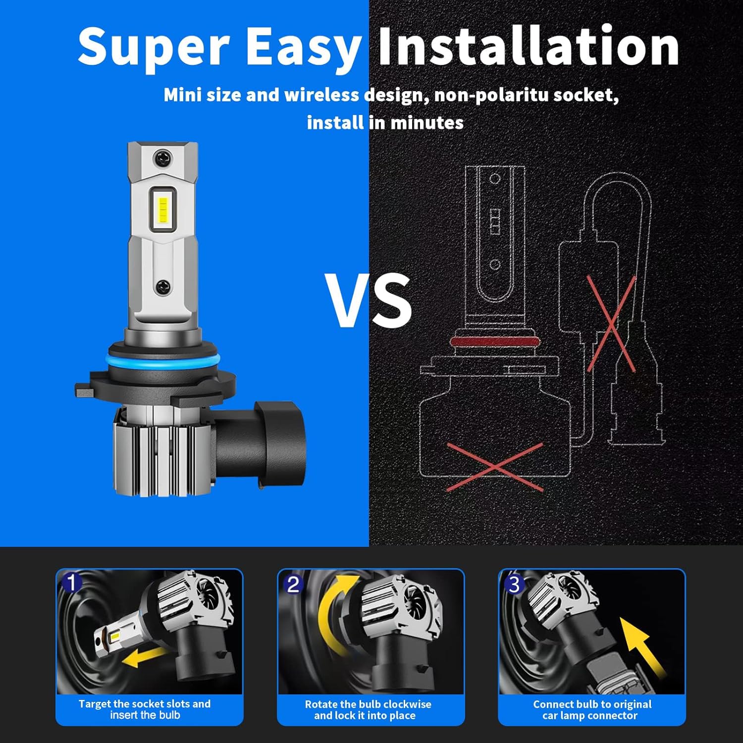 H11 9005 Bulbs Combo, 6000K White H9/H8/HB3 Fog Bulbs, Plug and Play, Pack of 4