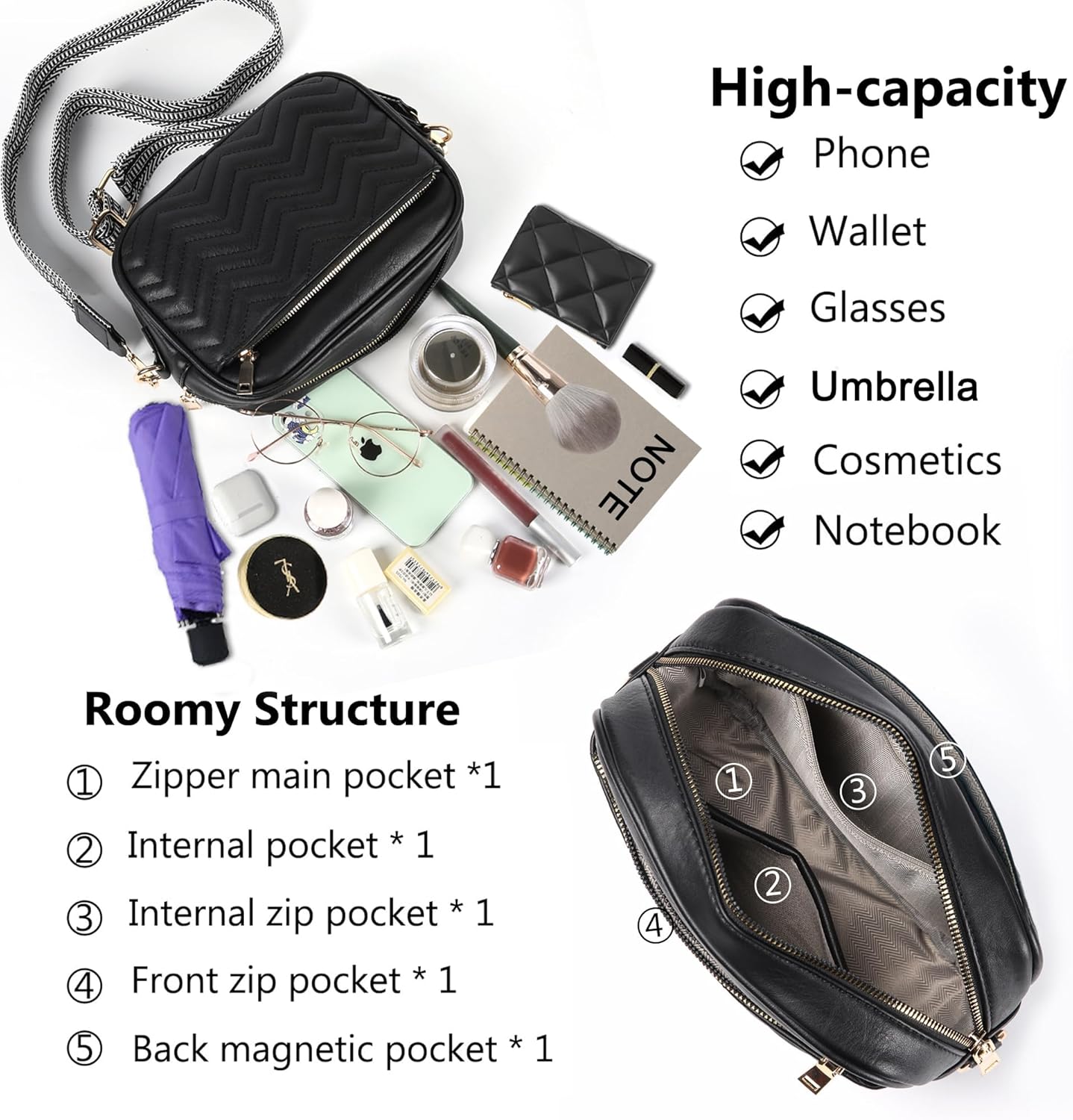 VODIU Crossbody Bags for Women Purses Handbags Leather Shoulder Bag with Guitar Strap Cross Body Bag for Woman Trendy Purse - Image 4