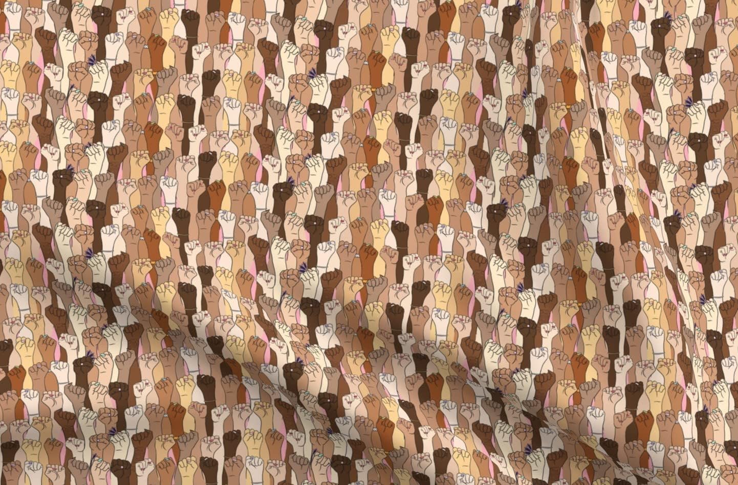 Spoonflower Fabric - Women Girl Power Woman Unity Strength African American Hand Fist Poc Printed on Upholstery Velvet Fabric Fat Quarter - Upholstery Home Decor Bottomweight Apparel