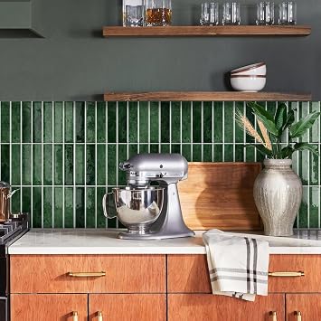 MORCART 10PCS 11.8x11.8 Peel and Stick Backsplash, Deep Green | 3D Adhesive Waterproof Wall Tiles for Kitchen, Bathroom, Living Room, Laundry Room, Subway Tiles