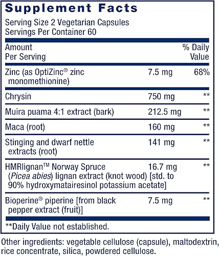 Miniatura 3 de Life Extension Super Miraforte con lignanos estandarizados, crisina, raíz de ortiga, muira puama, maca, zinc, fórmula enfocada para beneficios de